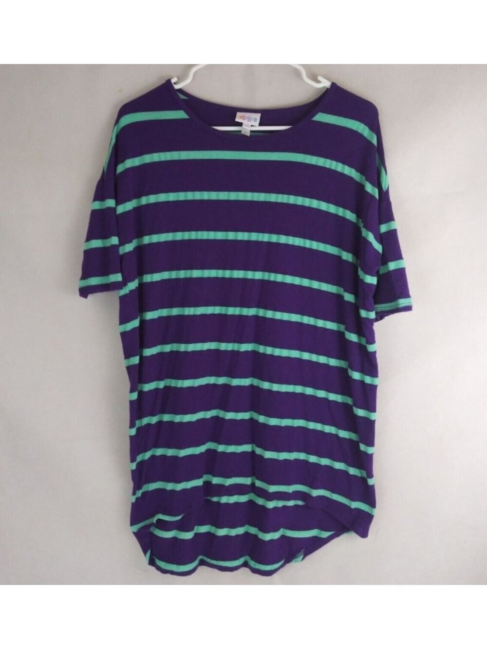 LuLaRoe Irma Tunic Purple With Mint Green Stripes Size XS